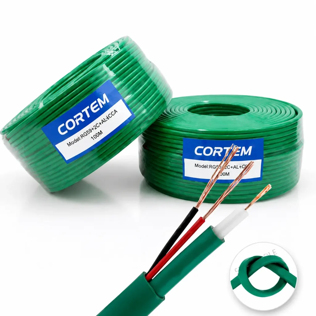 Câble Coaxial KX7 CORTEM  avec Jacket et Alimentation pour Caméra de Surveillance